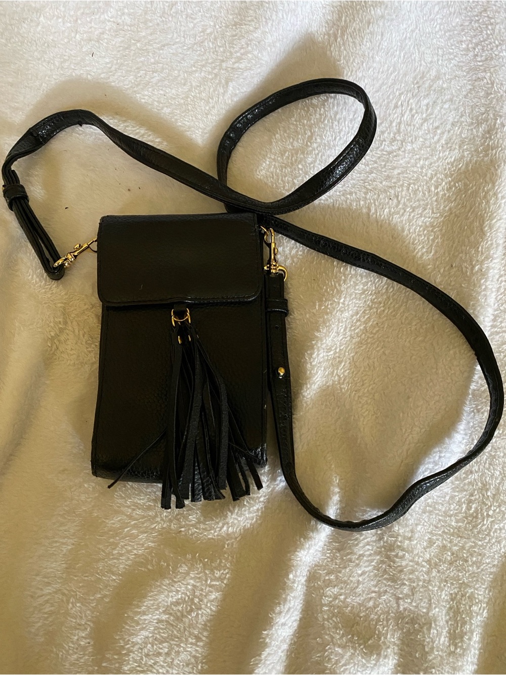 Compact Black Tassel Crossbody Phone Bag